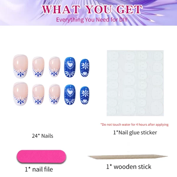 24pcs short oval nails, press-on nails, removable and reusable, artificial nails are suitable for women and girls daily wear - Image 4