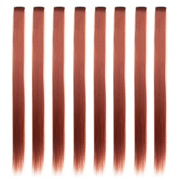Colored Hair Extensions 8 Pcs/Pack Rainbow Hairpieces 22 inch Multi-colors Party Highlights Clip in Synthetic Hair Extensions - Image 45