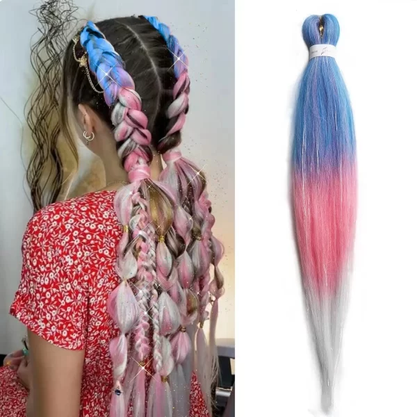 Purple Pink White 3 Tones Ombre Straight Braids Blend Hair Tinsel Festival Rave Hair Extensions for Girls Crazy Hair Day Braids - Image 24