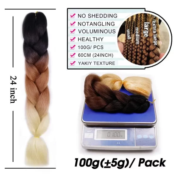 24 Inch Synthetic Ombre Jumbo Braiding Hair 3 Packs Rainbow Colorful Hair Extensions Silky Twists Crochet Hair Braids for Women - Image 8