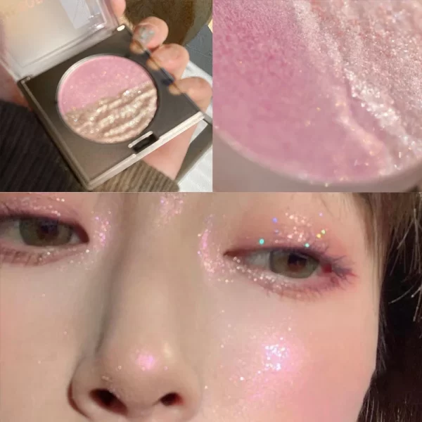 Mashed Potatoes Highlighter Diamond Double Color Highlight Palette Pink Golden Brighten Glitter Natural Contour Blush Makeup - Image 2