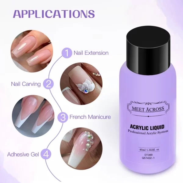 MEET ACROSS 40ml Acrylic Liquid For Acrylic Powder Dust Nails Monomer Crystal Nail Art Nail Extension Carving Manicure Tool - Image 4