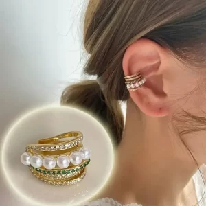 2pc Fashion Double Layer Pearl Clip Earrings for Women Korean Girls Luxury Zircon Ear Cuff Clip Without Pierced Ear Cuff Jewerly