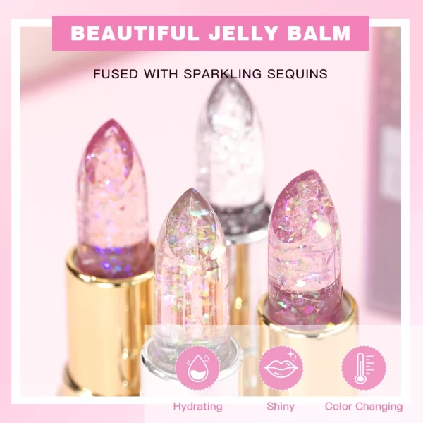 Sparkling Sequins Color Changing Lipstick Jelly Balm Moisturizing Glitter Pearl Lip Balm Long Lasting Transparent Lipstick Gel - Image 3