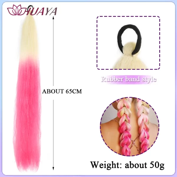 26inch Synthetic Ponytail Extensions With Rubber Band Ombre Braided Colorful Ponytail DIY Ponytail Hair Daily Party Wear Use - Image 16