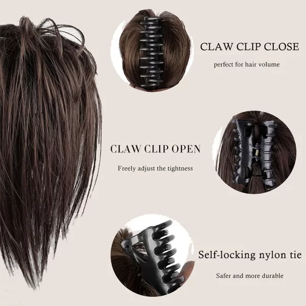 Messy Bun Hair Piece Claw Clip in Hair Buns Hair Piece for Women Straight Short High Ponytail Extension Tousled Updo Faux Hair B - Image 3