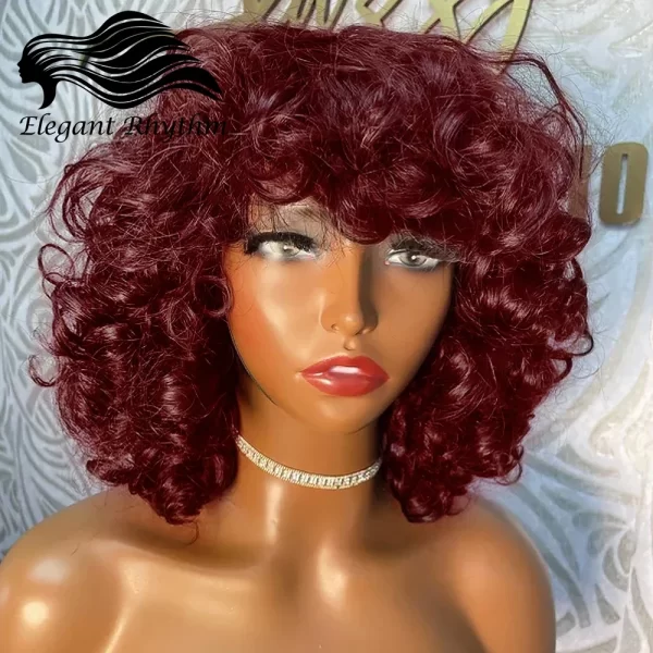 Short Curly Bob Wig Human Hair With Bangs Ready to Go Glueless Bouncy Curly Human Hair Wigs Machine Made Afro Wigs for Women - Image 7