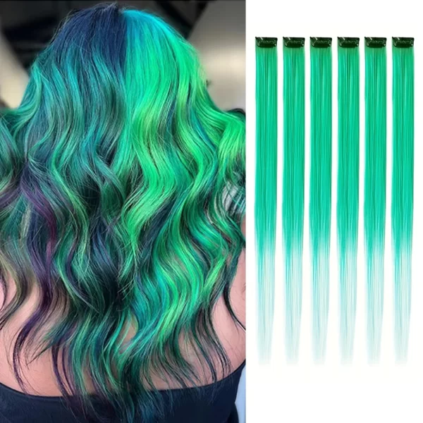 6pcs/pack Colored Party Highlights Clip in Hair Extensions for Girls 22 inches Multi-colors Straight Hair Synthetic Hairpieces - Image 32