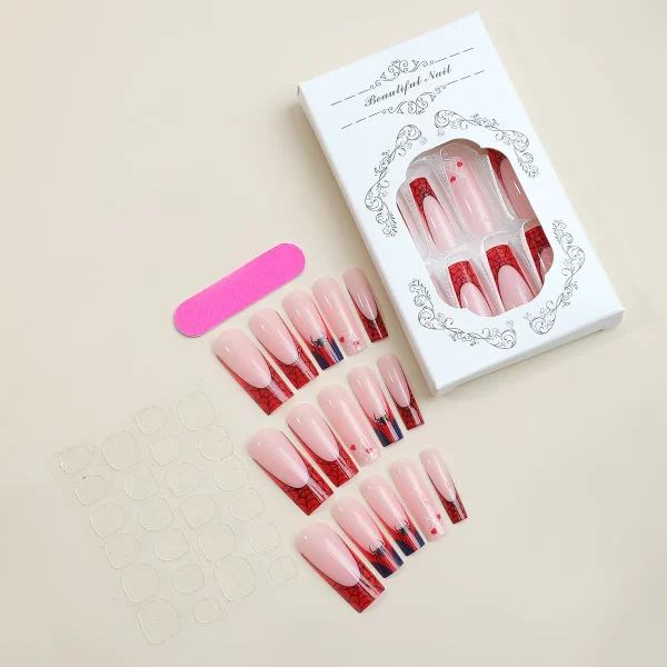 24pcs Halloween Spider Fake Nail Patch Printed French Coffin Ballet Fake Nail Wearable Full Cover Artificial Nail Tips for Girls - Image 5