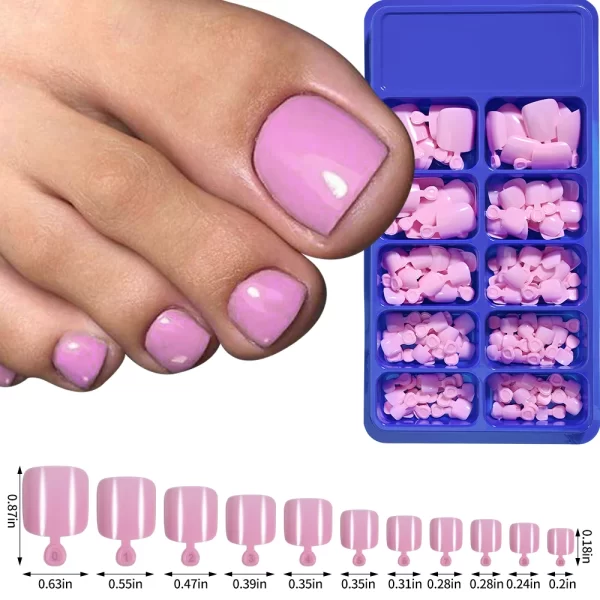 100Pcs Solid Color False Toenail Tips Nude Pink/Purple Acrylic Artificial Fake Toenails Press On Toenail Short Square Toenails - Image 4