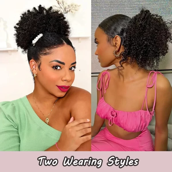 Synthetic Afro Puff Drawstring Ponytail Extension for Black Women Short Afro Curly Clip On Kinky Drawstring Bun (1B#) - Image 6