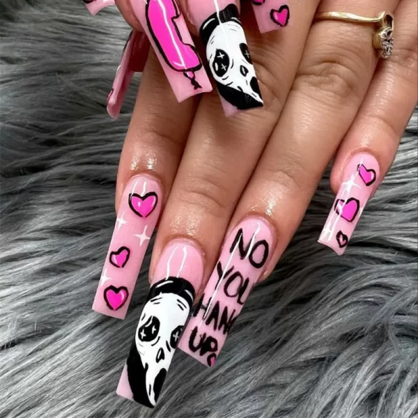 Halloween Acrylic Press On Nails Almond Shape Fake Nails Short Full Cover Glue On Nails Halloween Stick On Nails Cute Ghost Pump - Image 2