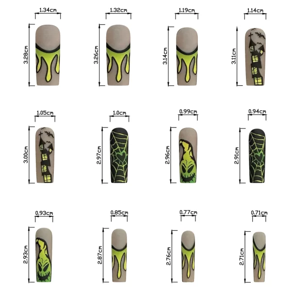 24pcs Green Witch Castle Fale nails Halloween Series Long Coffin Acrylic Nail Art Patch Full Cover Detachable Press on Nail Tips - Image 4