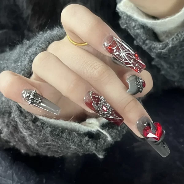 Spider Web Snake Heart Removable Reusable High Quality Handmade Press On Nails.No.3251 - Image 5