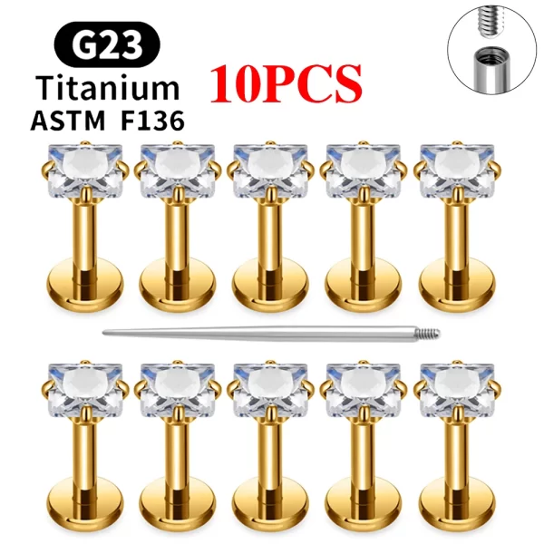 2/10PCS G23 Titanium Piercing Jewelry Ear Cartilage Tragus Heart Flat Back Stud Earrings 16G CZ Internal Thread Labret Lip Ring - Image 22