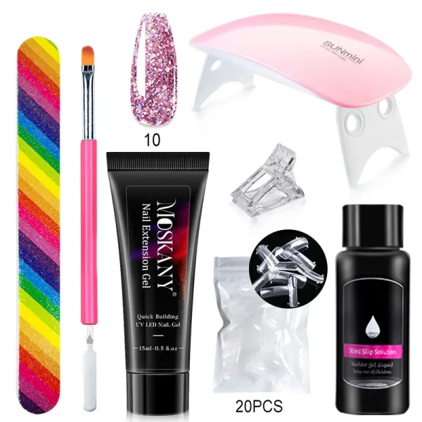 Poly Nail Gel Full Set With 6W LED Lamp Nail Set For Beginner Nail Tips Art 3D Design Decoration Extension Manicure Tools Kit - Image 9