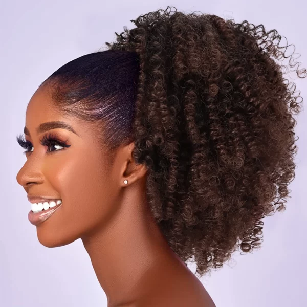 Synthetic Afro Puff Drawstring Ponytail Extension for Black Women Short Afro Curly Clip On Kinky Drawstring Bun (1B#) - Image 9