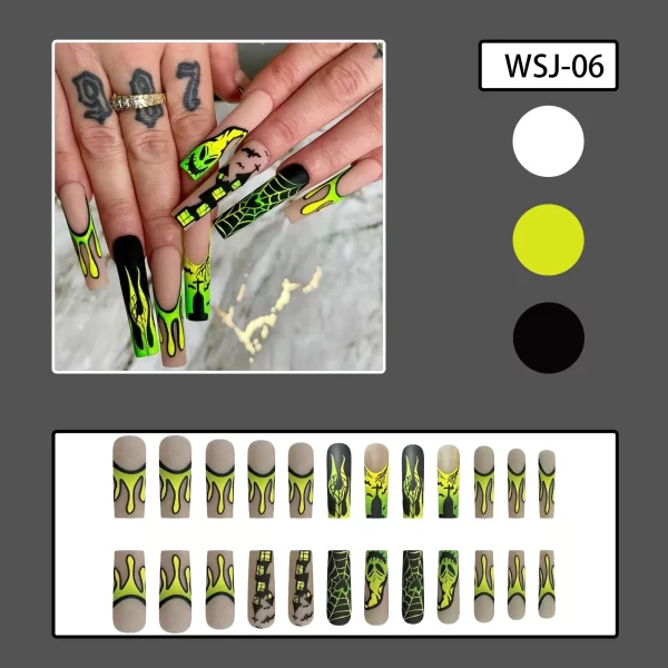 24pcs Green Witch Castle Fale nails Halloween Series Long Coffin Acrylic Nail Art Patch Full Cover Detachable Press on Nail Tips - Image 3