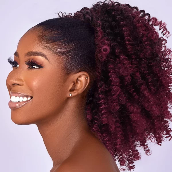 Synthetic Afro Puff Drawstring Ponytail Extension for Black Women Short Afro Curly Clip On Kinky Drawstring Bun (1B#)