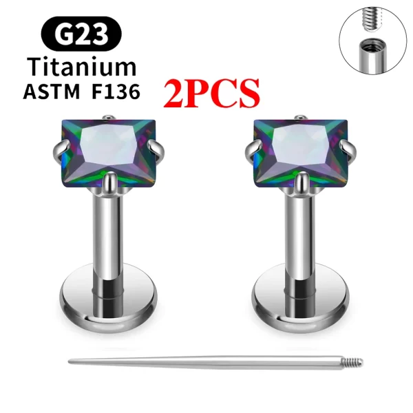 2/10PCS G23 Titanium Piercing Jewelry Ear Cartilage Tragus Heart Flat Back Stud Earrings 16G CZ Internal Thread Labret Lip Ring - Image 29