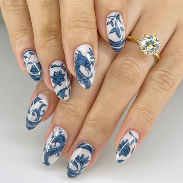 Wearable Manicure Almond Fake Nails Pointed Head The Year Of The Loong Series Press on Nails Full Cover 3D Long Fake Nails - Image 16