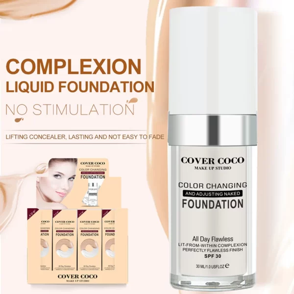 Cover Coco Long Lasting Concealer Liquid Foundation Skin Color Liquid Foundation Light and Transparent Moisturizing Cream - Image 4