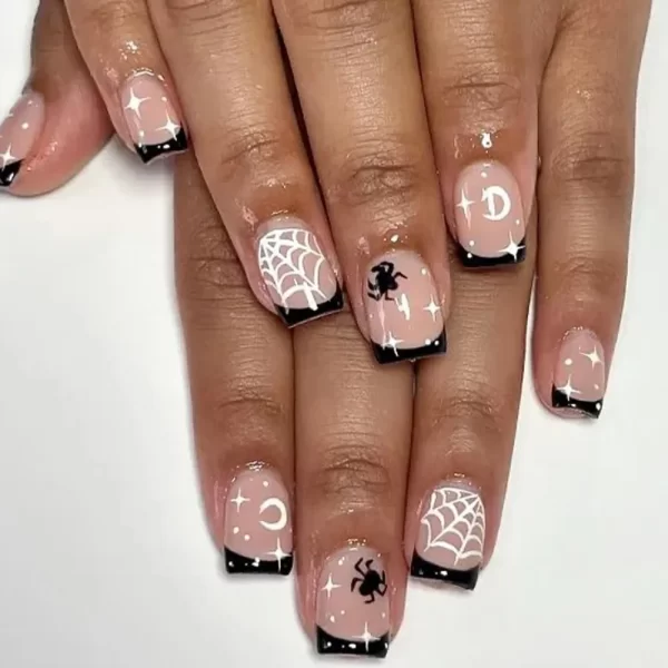 Red Spider Printed False Nails Halloween Nail Art Decor Press on Nails for Girl Gifts Short Round Cool y2k Style Fake Nail Tips - Image 36