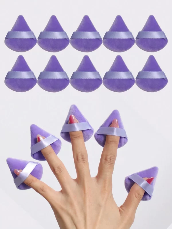 10pcs Triangle Shape Velvet Powder Puffs, Soft Makeup Blender Sponges For Face Contouring, Eyes & Corners - Image 4