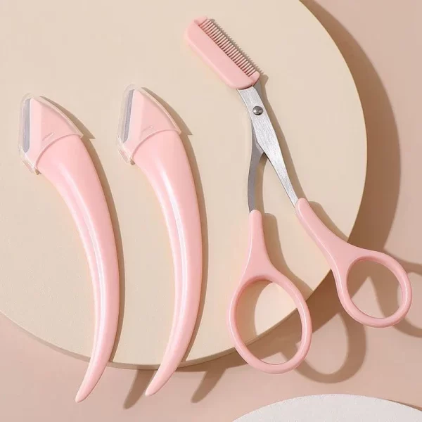 Karsyngirl 1/2/3Pcs Eyebrow Trimming Knife Eyebrow Face Razor For Women Eyebrow Scissors With Comb Brow Trimmer Scraper - Image 4