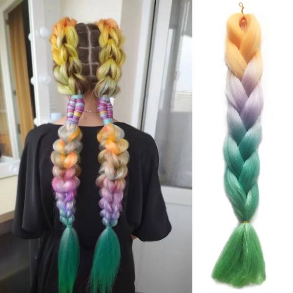 Purple Pink White 3 Tones Ombre Straight Braids Blend Hair Tinsel Festival Rave Hair Extensions for Girls Crazy Hair Day Braids - Image 10