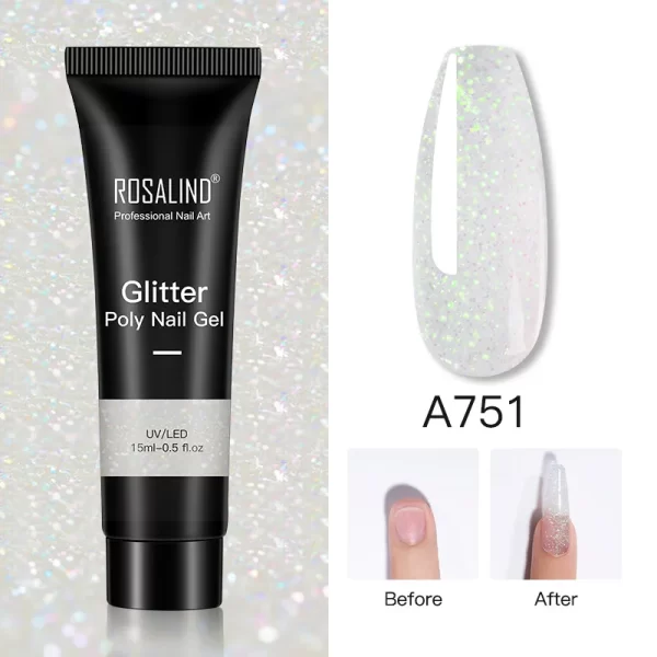 ROSALIND Colorful 15ml Poly Nail Gel Semi Permanent Acrylic Liquid Fast Extension Nail Gel Build Cured with UV/LED Lamp - Image 16
