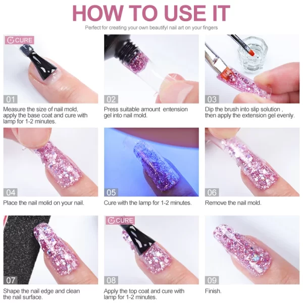 Poly Nail Gel Full Set With 6W LED Lamp Nail Set For Beginner Nail Tips Art 3D Design Decoration Extension Manicure Tools Kit - Image 5