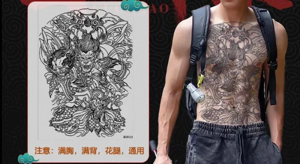 Full Back Chest Herbal Juice Ink Semi-permanent Tattoo Stickers 7-15 Days Long Lasting Temporary Fake Tattoo Totem Men Adult - Image 12