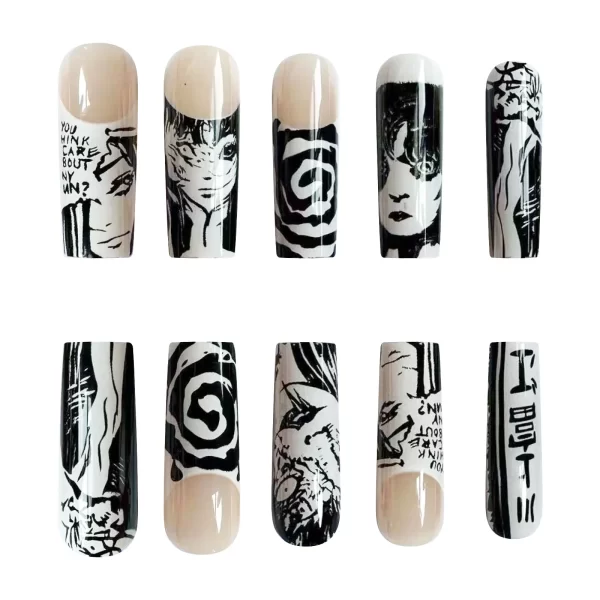 Horror Manga Gothic Style Fake Nails Black White Anime Nail Art Press on Nails Nail Accessories Popular False Nails Nail Tips - Image 6