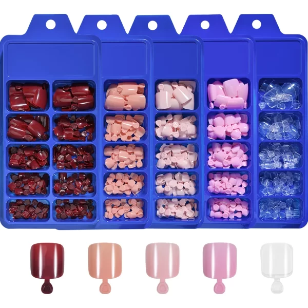 100Pcs Solid Color False Toenail Tips Nude Pink/Purple Acrylic Artificial Fake Toenails Press On Toenail Short Square Toenails - Image 6