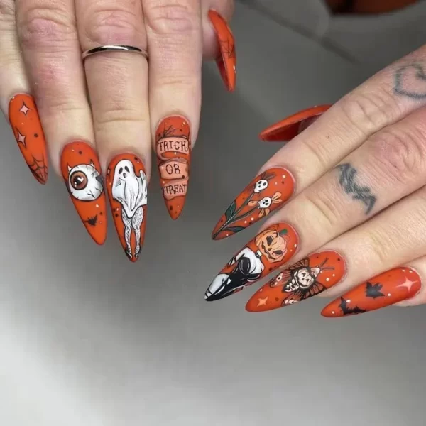 Red Spider Printed False Nails Halloween Nail Art Decor Press on Nails for Girl Gifts Short Round Cool y2k Style Fake Nail Tips - Image 12