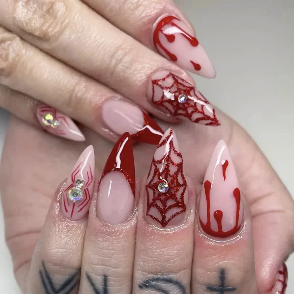 24pcs Halloween Spider Fake Nail Patch Printed French Coffin Ballet Fake Nail Wearable Full Cover Artificial Nail Tips for Girls - Image 18