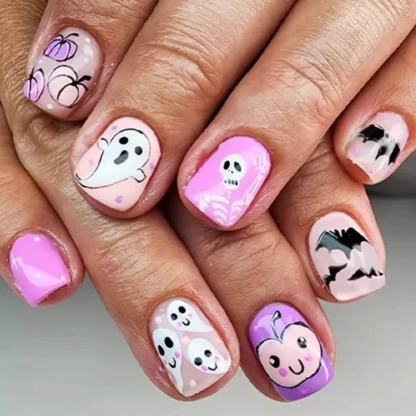 Red Spider Printed False Nails Halloween Nail Art Decor Press on Nails for Girl Gifts Short Round Cool y2k Style Fake Nail Tips - Image 38