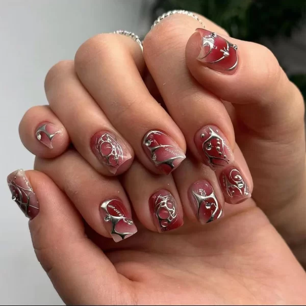 Red Spider Printed False Nails Halloween Nail Art Decor Press on Nails for Girl Gifts Short Round Cool y2k Style Fake Nail Tips - Image 17