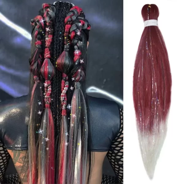 Purple Pink White 3 Tones Ombre Straight Braids Blend Hair Tinsel Festival Rave Hair Extensions for Girls Crazy Hair Day Braids - Image 21