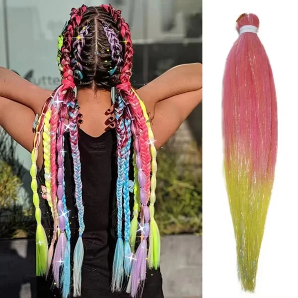 Purple Pink White 3 Tones Ombre Straight Braids Blend Hair Tinsel Festival Rave Hair Extensions for Girls Crazy Hair Day Braids - Image 9