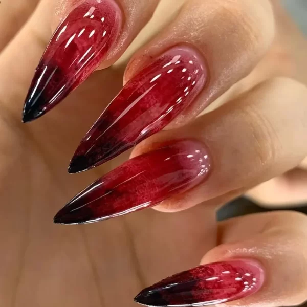 24Pcs Black Y2k Fake Nails with Diamond Halloween Long Almond False Nail Butterfly Design Wearable Oval Press on Nails Tips - Image 30