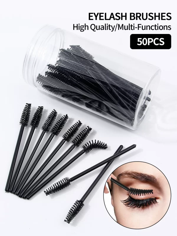 50PCS eyelash brush, eyelash curler, eyebrow comber, spiral 360 degree bendable brush head, bucket packed multifunctional tool