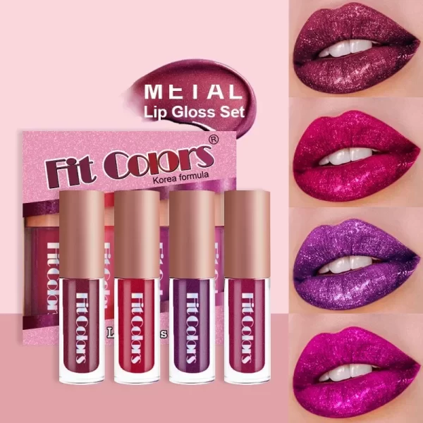 4Pcs/Set Metallic No-stick Cup Lip Gloss Pearly Diamond Fine Glitter Matte Moisturizing Waterproof Lip Glaze Liquid Lipstick Kit - Image 3
