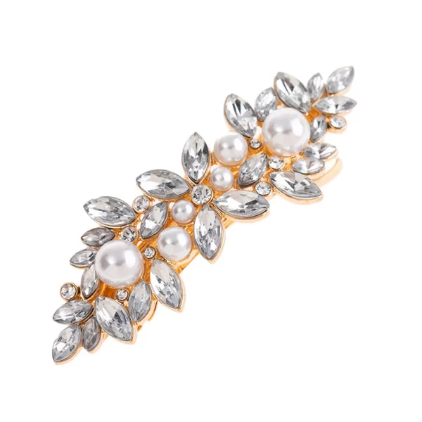 Luxury Rhinestones Faux Pearl Spring Clip Women Elegant Crystal Leaf Flower Hairpins For Bridal Wedding Headdress Accessories - Image 9