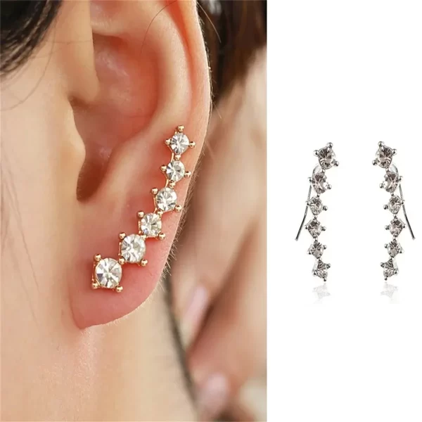 1pc Fashion Personality Gold Color 6pcs Rhinestone Ear Clip Earrings for Women Student Girl,Suitable Daily Party Wear Give Gift - Image 5