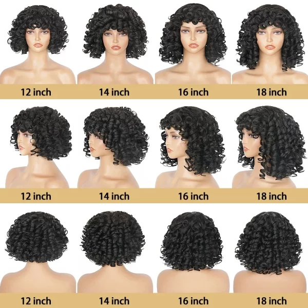 Short Curly Bob Wig Human Hair With Bangs Ready to Go Glueless Bouncy Curly Human Hair Wigs Machine Made Afro Wigs for Women - Image 3