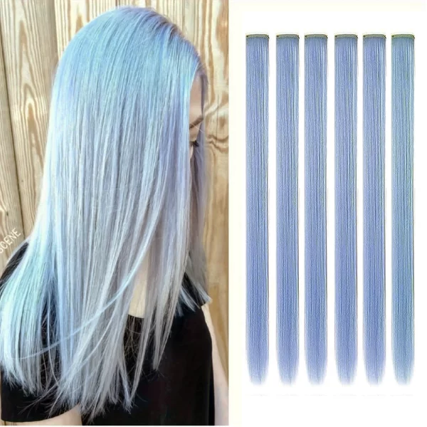6pcs/pack Colored Party Highlights Clip in Hair Extensions for Girls 22 inches Multi-colors Straight Hair Synthetic Hairpieces - Image 14