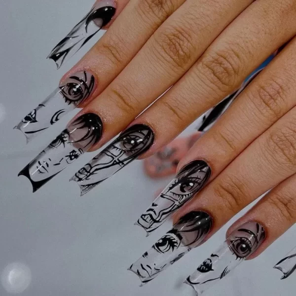 Horror Manga Gothic Style Fake Nails Black White Anime Nail Art Press on Nails Nail Accessories Popular False Nails Nail Tips - Image 7