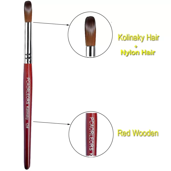 UsiDaer Kolinsky Nail Brush Acrylic with Red Round Wooden Handle and 100% Kolinsky Sable Hair for Crystal UV Gel Painting - Image 3
